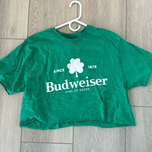 Cropped, green Budweiser shirt